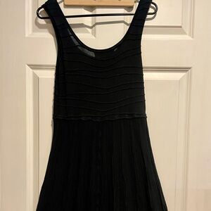 100% Pina Cotton Ribbed Texture Black Sleeveless Dress - Made in Turkey